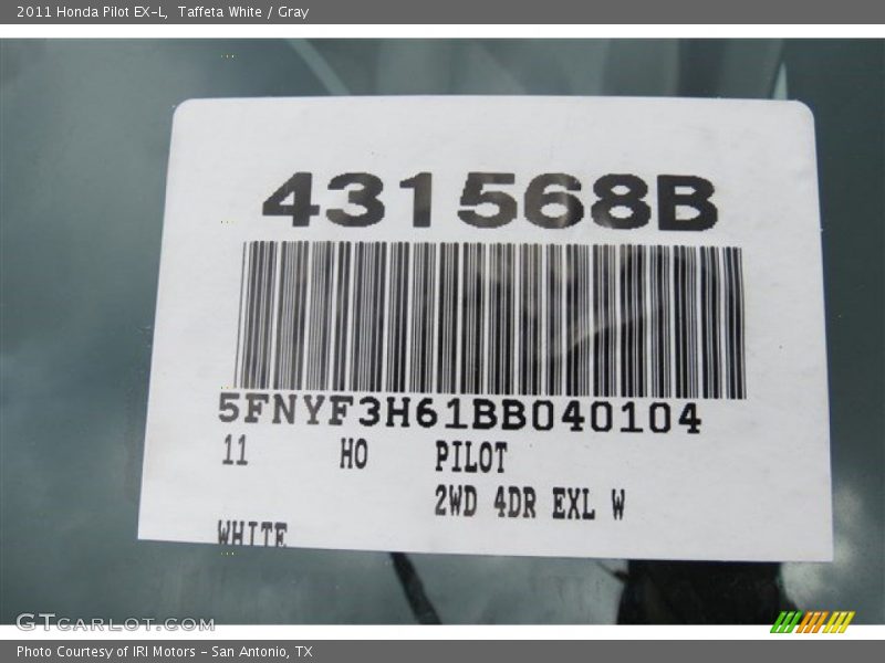 Taffeta White / Gray 2011 Honda Pilot EX-L