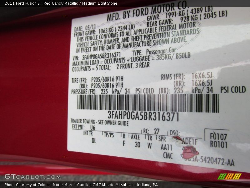 2011 Fusion S Red Candy Metallic Color Code U6