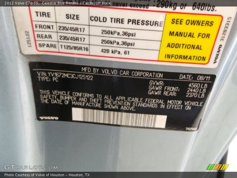 Celestial Blue Metallic / Calcite/Off Black 2012 Volvo C70 T5