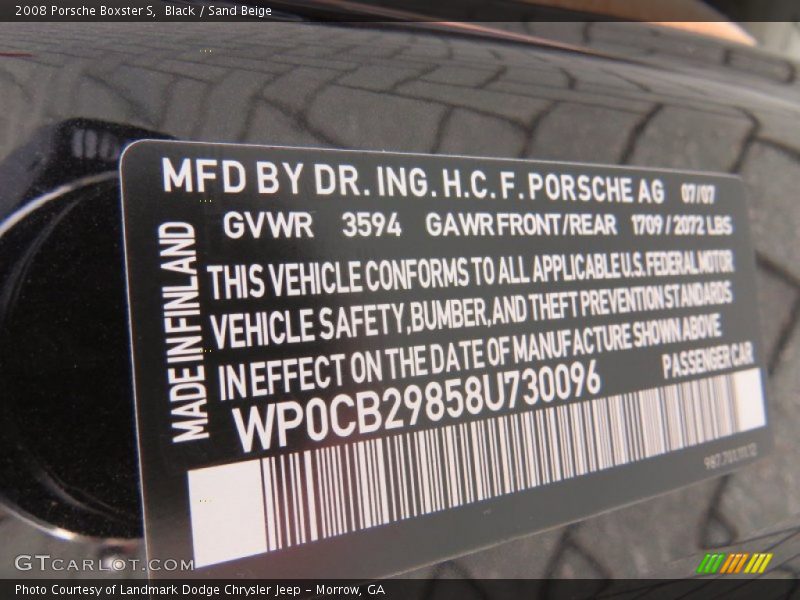 Black / Sand Beige 2008 Porsche Boxster S