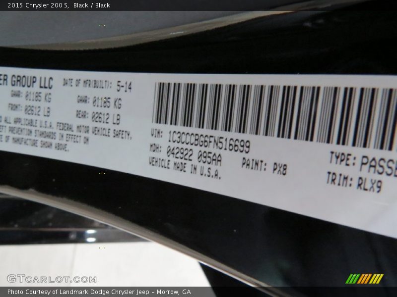 Black / Black 2015 Chrysler 200 S