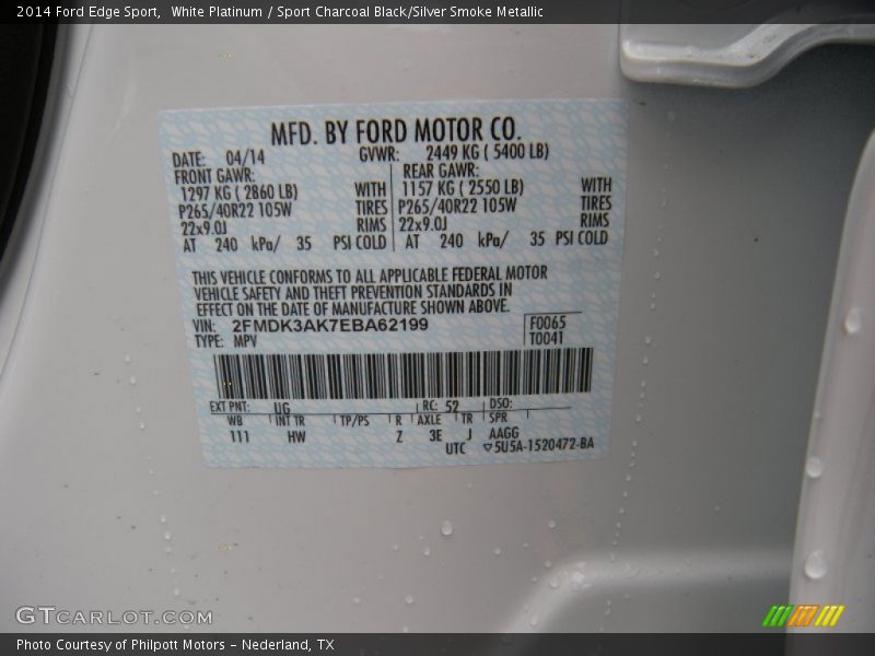 White Platinum / Sport Charcoal Black/Silver Smoke Metallic 2014 Ford Edge Sport
