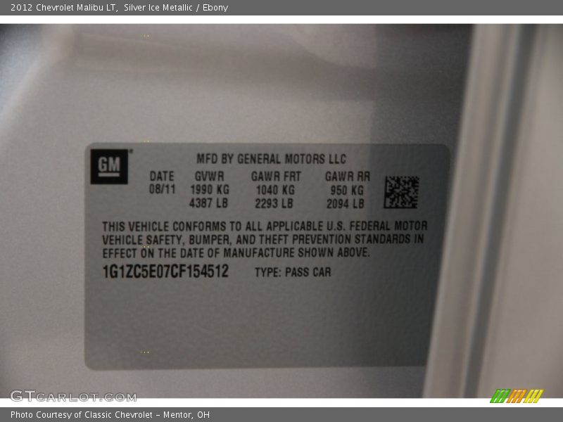 Silver Ice Metallic / Ebony 2012 Chevrolet Malibu LT