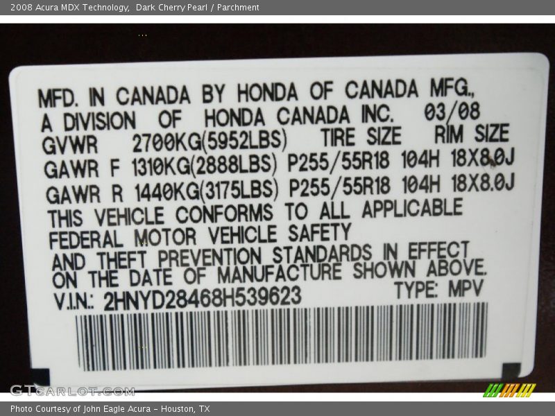 Dark Cherry Pearl / Parchment 2008 Acura MDX Technology