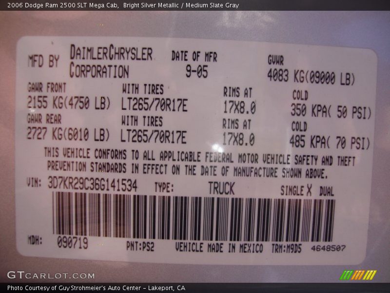 Bright Silver Metallic / Medium Slate Gray 2006 Dodge Ram 2500 SLT Mega Cab