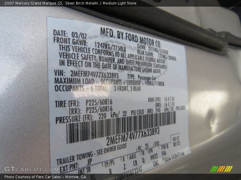 Silver Birch Metallic / Medium Light Stone 2007 Mercury Grand Marquis GS