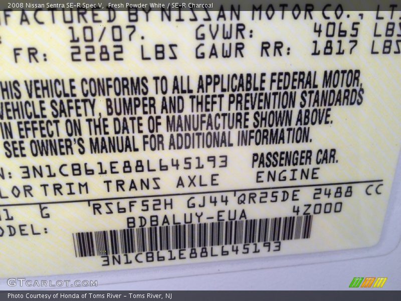 Fresh Powder White / SE-R Charcoal 2008 Nissan Sentra SE-R Spec V