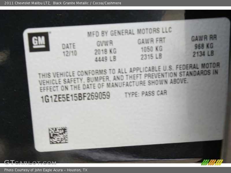 Black Granite Metallic / Cocoa/Cashmere 2011 Chevrolet Malibu LTZ