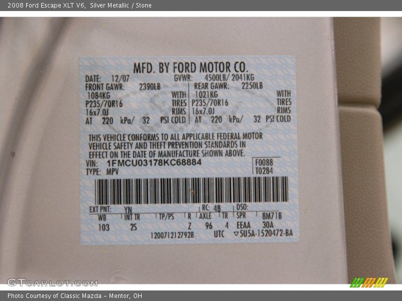 Silver Metallic / Stone 2008 Ford Escape XLT V6