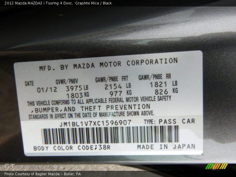 Graphite Mica / Black 2012 Mazda MAZDA3 i Touring 4 Door