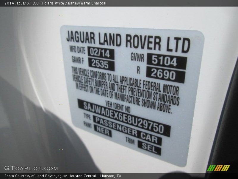 Polaris White / Barley/Warm Charcoal 2014 Jaguar XF 3.0