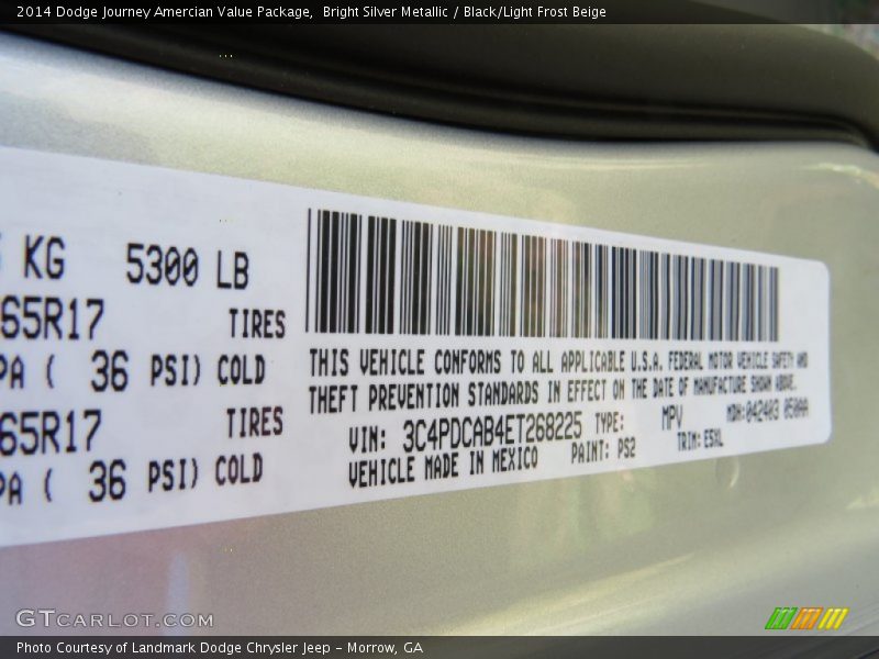 Bright Silver Metallic / Black/Light Frost Beige 2014 Dodge Journey Amercian Value Package