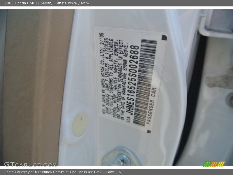 Taffeta White / Ivory 2005 Honda Civic LX Sedan