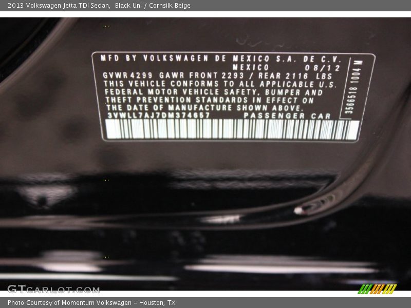 Black Uni / Cornsilk Beige 2013 Volkswagen Jetta TDI Sedan