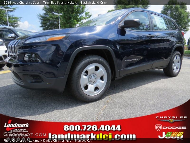 True Blue Pearl / Iceland - Black/Iceland Gray 2014 Jeep Cherokee Sport