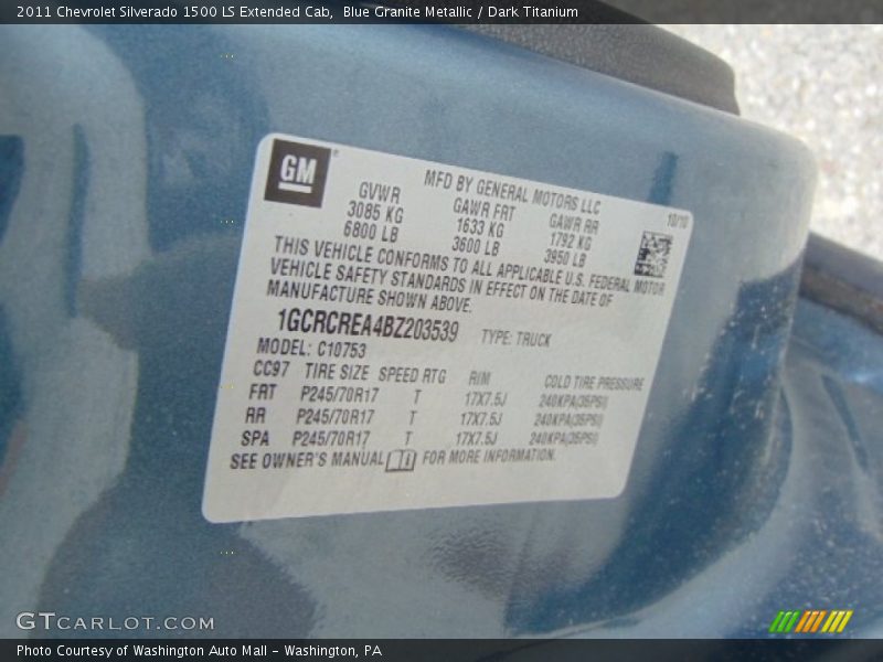 Blue Granite Metallic / Dark Titanium 2011 Chevrolet Silverado 1500 LS Extended Cab