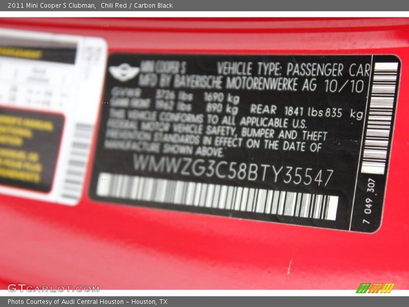 Chili Red / Carbon Black 2011 Mini Cooper S Clubman