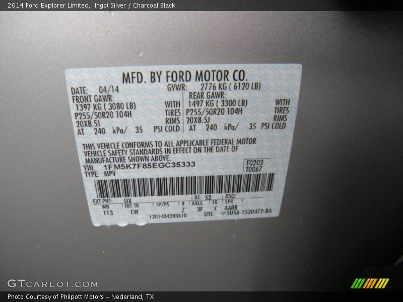 Ingot Silver / Charcoal Black 2014 Ford Explorer Limited