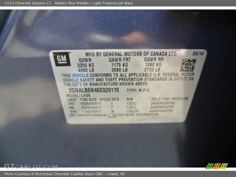 Atlantis Blue Metallic / Light Titanium/Jet Black 2014 Chevrolet Equinox LT