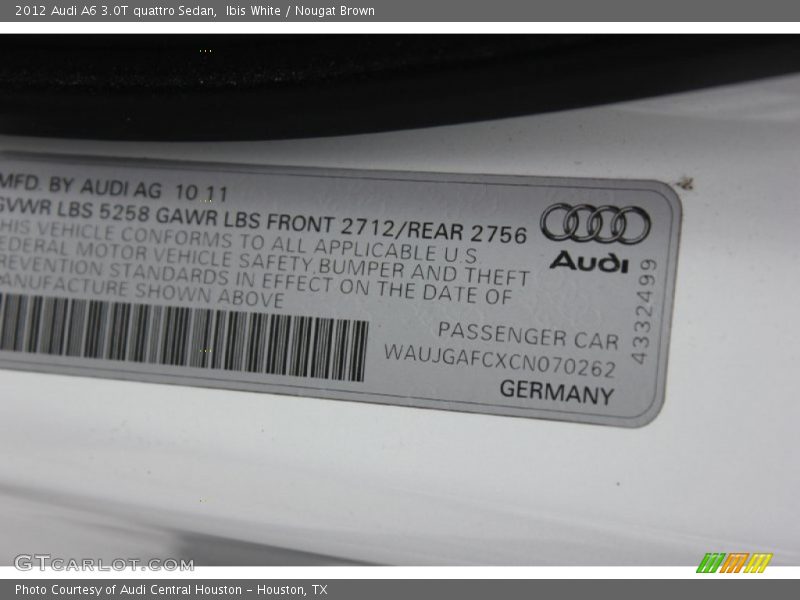 Ibis White / Nougat Brown 2012 Audi A6 3.0T quattro Sedan