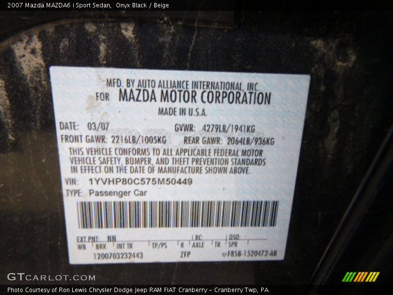 Onyx Black / Beige 2007 Mazda MAZDA6 i Sport Sedan