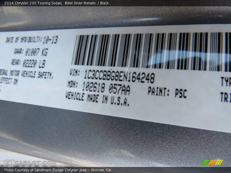 Billet Silver Metallic / Black 2014 Chrysler 200 Touring Sedan