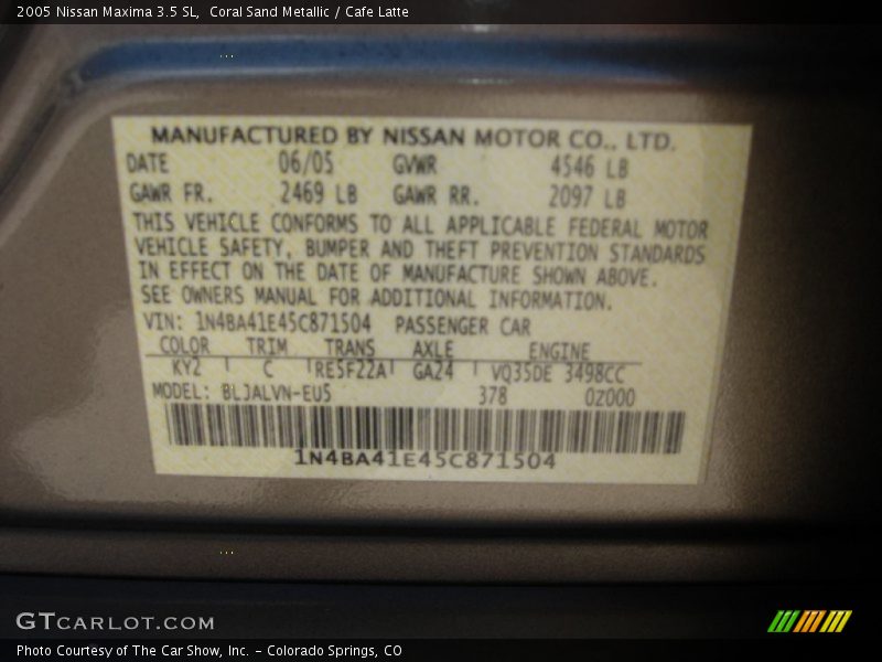 Coral Sand Metallic / Cafe Latte 2005 Nissan Maxima 3.5 SL