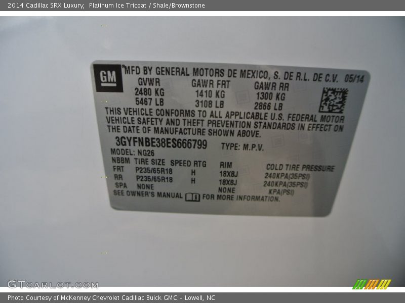 Platinum Ice Tricoat / Shale/Brownstone 2014 Cadillac SRX Luxury