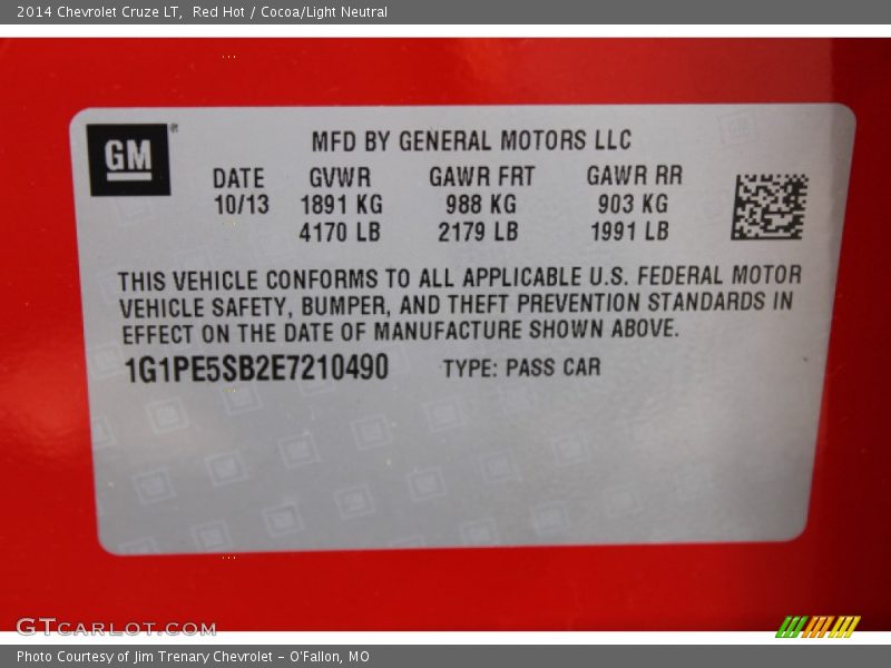 Red Hot / Cocoa/Light Neutral 2014 Chevrolet Cruze LT
