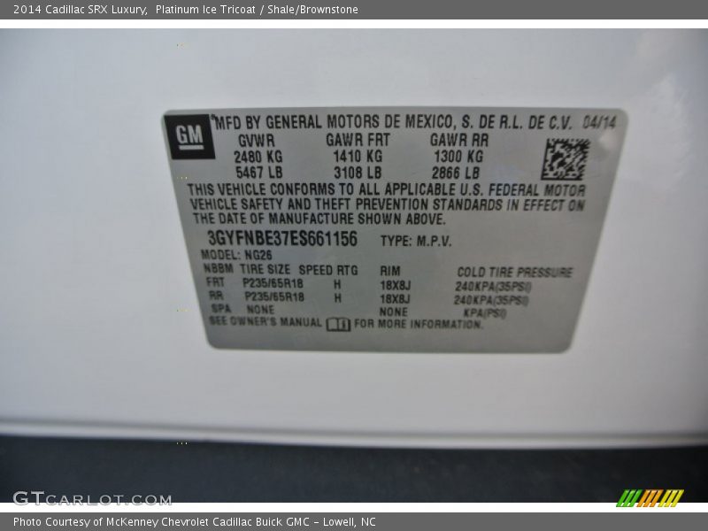 Platinum Ice Tricoat / Shale/Brownstone 2014 Cadillac SRX Luxury
