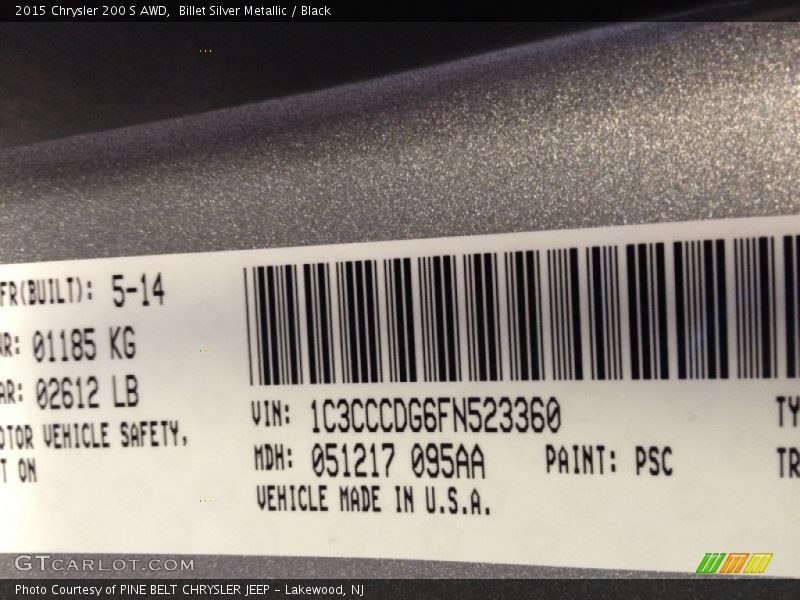 2015 200 S AWD Billet Silver Metallic Color Code PSC