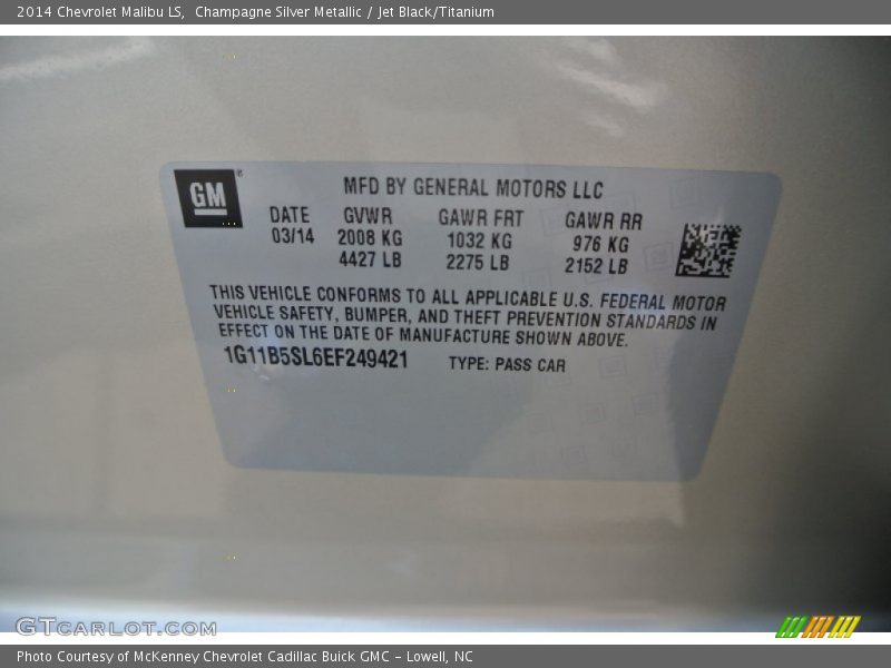Champagne Silver Metallic / Jet Black/Titanium 2014 Chevrolet Malibu LS