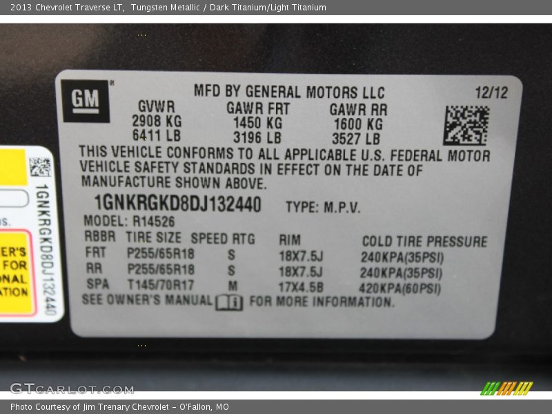 Tungsten Metallic / Dark Titanium/Light Titanium 2013 Chevrolet Traverse LT