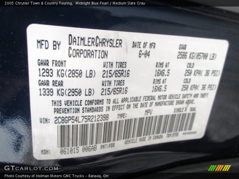 Midnight Blue Pearl / Medium Slate Gray 2005 Chrysler Town & Country Touring