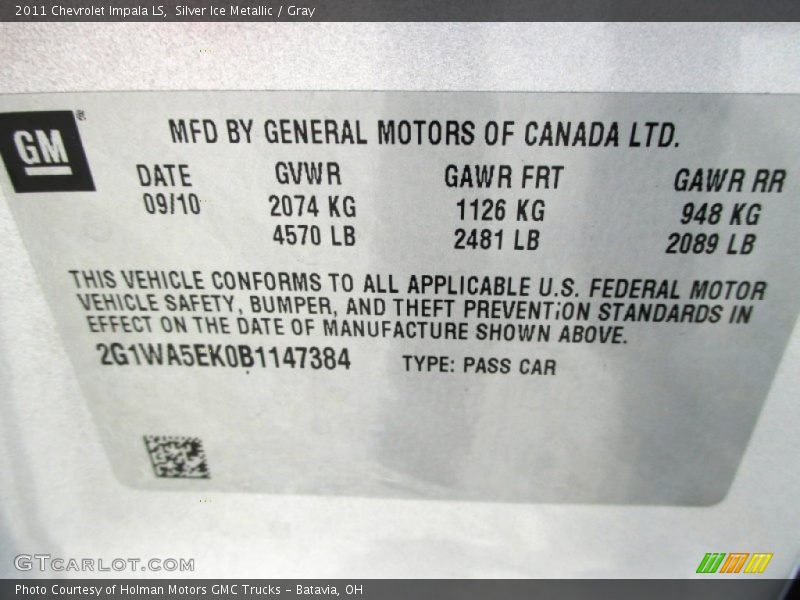 Silver Ice Metallic / Gray 2011 Chevrolet Impala LS