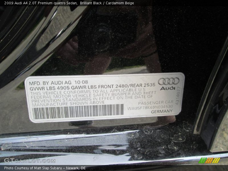 Brilliant Black / Cardamom Beige 2009 Audi A4 2.0T Premium quattro Sedan