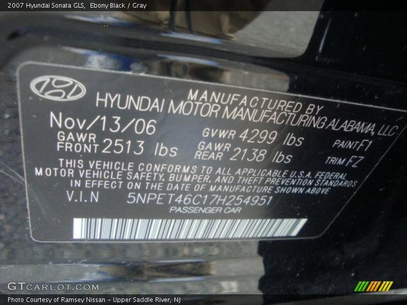 Ebony Black / Gray 2007 Hyundai Sonata GLS