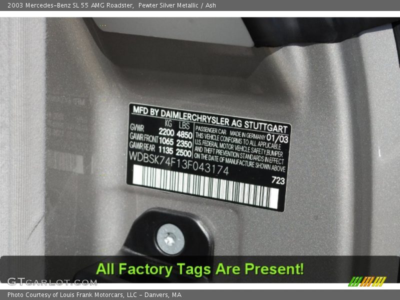 Pewter Silver Metallic / Ash 2003 Mercedes-Benz SL 55 AMG Roadster