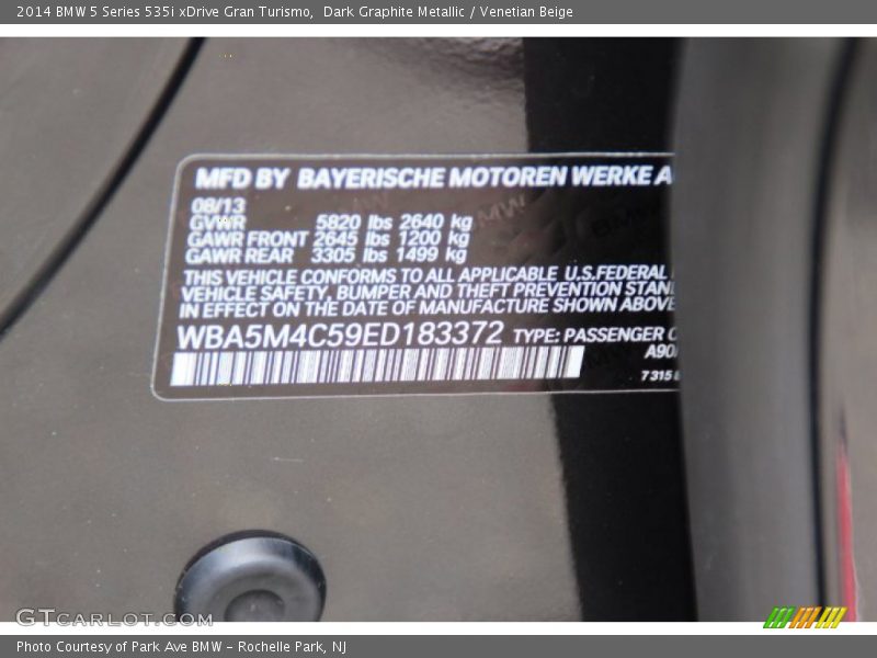 Dark Graphite Metallic / Venetian Beige 2014 BMW 5 Series 535i xDrive Gran Turismo