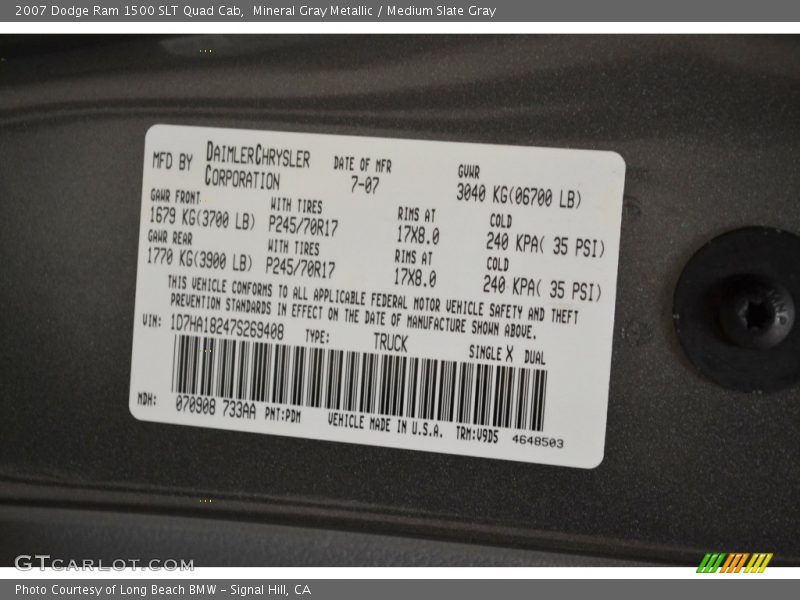 Mineral Gray Metallic / Medium Slate Gray 2007 Dodge Ram 1500 SLT Quad Cab