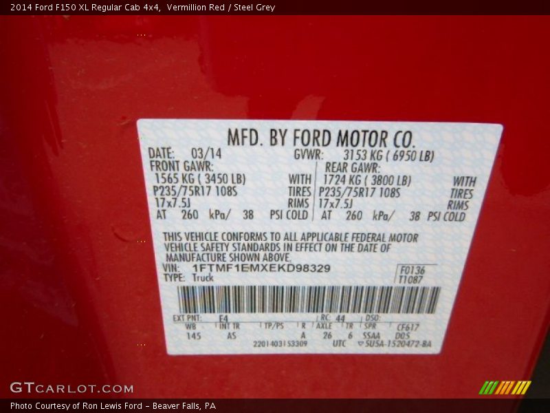 Vermillion Red / Steel Grey 2014 Ford F150 XL Regular Cab 4x4