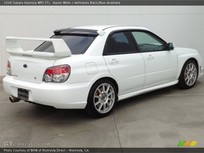 Aspen White / Anthracite Black/Blue Alcantara 2006 Subaru Impreza WRX STi