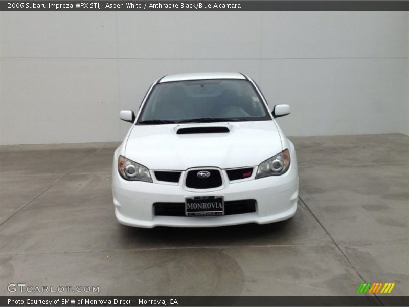 Aspen White / Anthracite Black/Blue Alcantara 2006 Subaru Impreza WRX STi