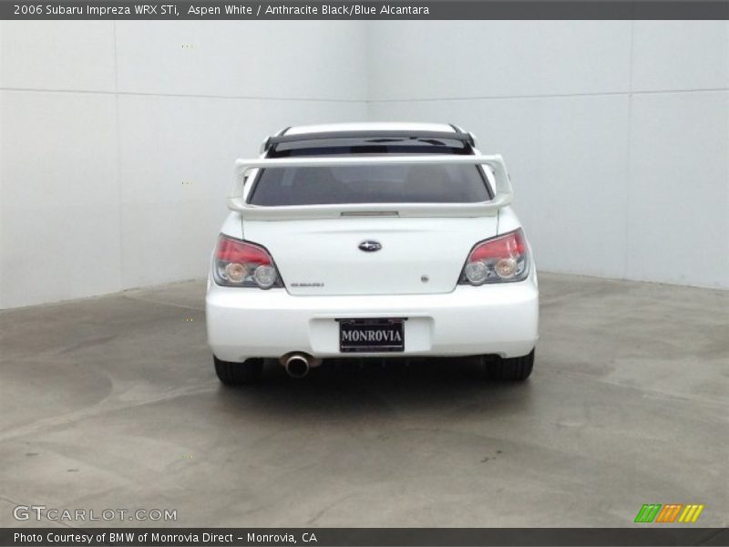 Aspen White / Anthracite Black/Blue Alcantara 2006 Subaru Impreza WRX STi