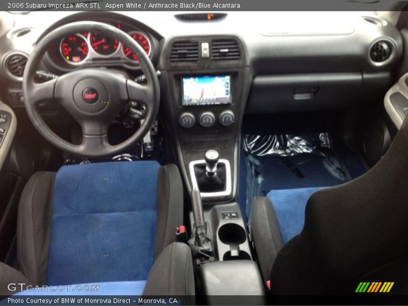 Aspen White / Anthracite Black/Blue Alcantara 2006 Subaru Impreza WRX STi