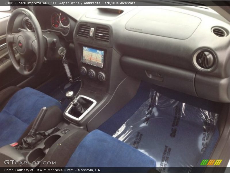 Aspen White / Anthracite Black/Blue Alcantara 2006 Subaru Impreza WRX STi