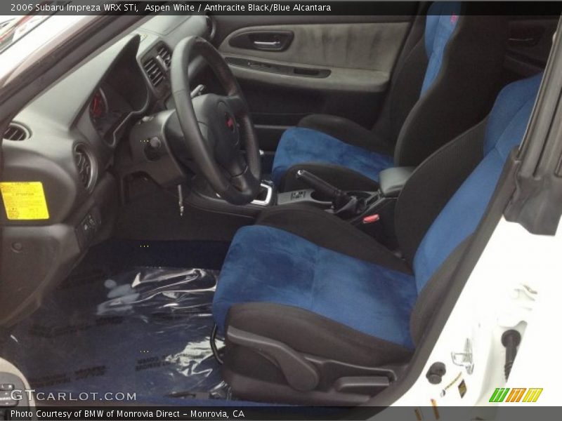 Aspen White / Anthracite Black/Blue Alcantara 2006 Subaru Impreza WRX STi