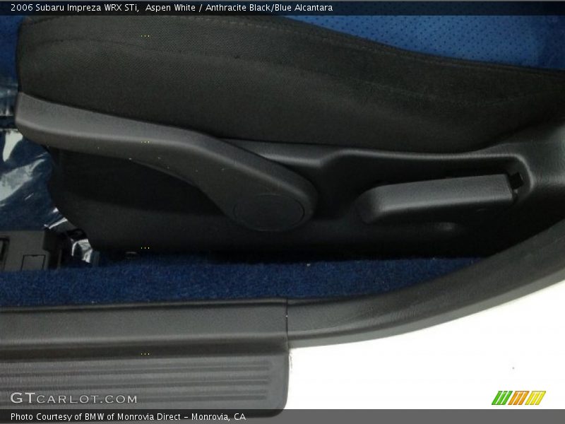 Aspen White / Anthracite Black/Blue Alcantara 2006 Subaru Impreza WRX STi