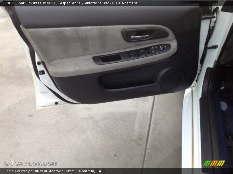 Aspen White / Anthracite Black/Blue Alcantara 2006 Subaru Impreza WRX STi