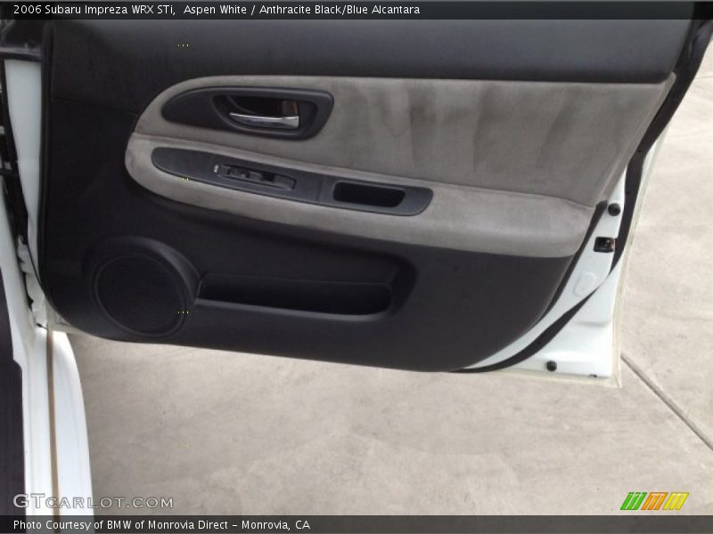 Aspen White / Anthracite Black/Blue Alcantara 2006 Subaru Impreza WRX STi